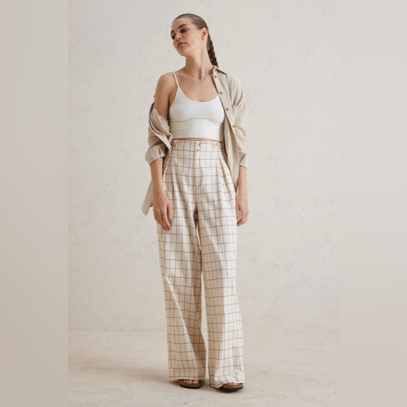 Anthropologie Pants - Anthropologie Womens 8 High Rise Wide Leg Linen Blend Trouser Pants Ivory Rust